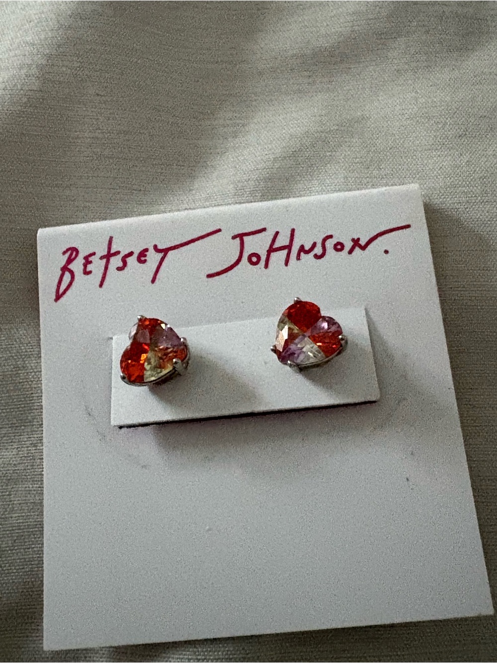 Betsey Johnson Multi Red Heart Stud Earrings